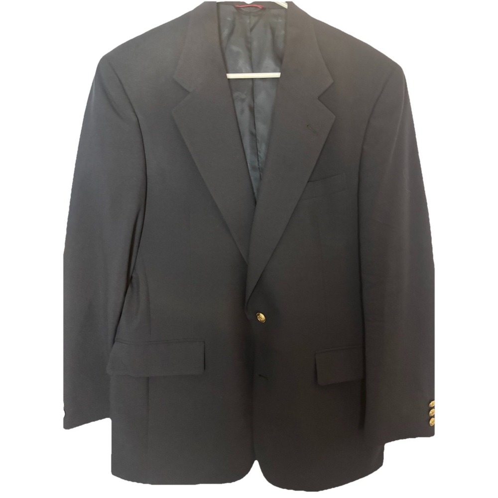 Jos A Bank Mens 40R Navy Blue Wool Gold Button Blazer Sport Coat Classic Preppy - Picture 14 of 14